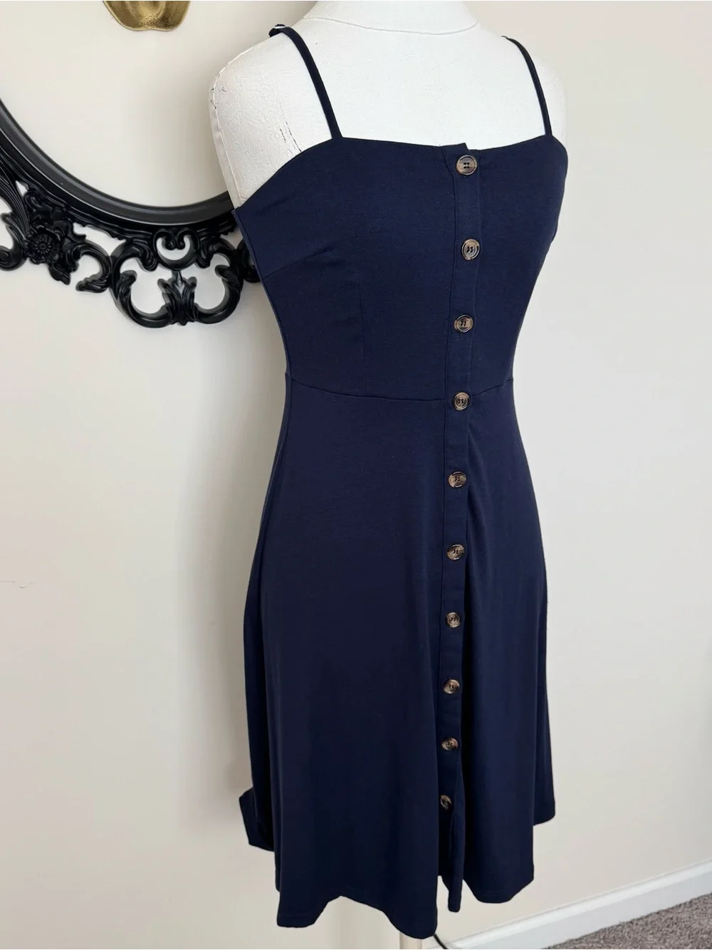 Berydress Classic Navy Button-Front Spaghetti Strap Dress